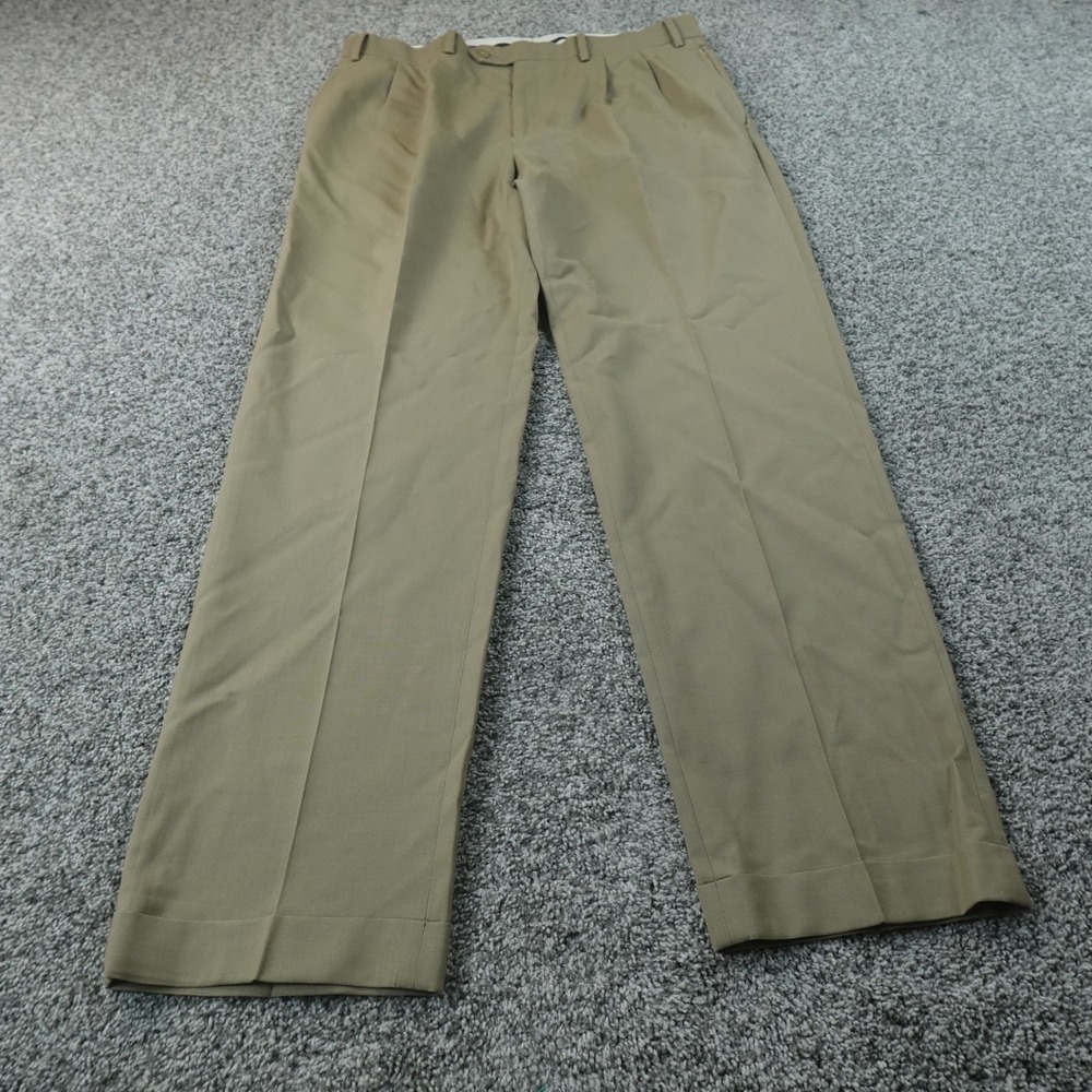 Ralph Lauren Pants Mens 36X32 Beige Tan Wool Trouser Dress Slacks Pleated Cuffed